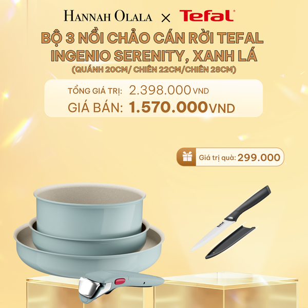  C440_DEAL 10.2: BỘ 3 NỒI CHẢO CÁN RỜI TEFAL INGENIO SERENITY, QUÁNH 20CM/ CHIÊN 22CM/CHIÊN 28CM 