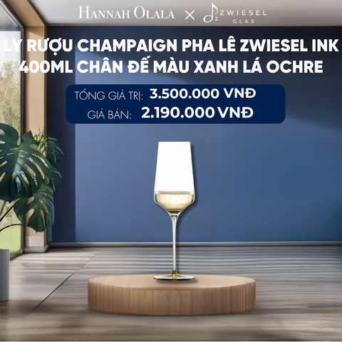  LY RƯỢU VANG PHA LÊ ZWIESEL INK CHÂN ĐẾ MÀU XANH LÁ OCHRE 