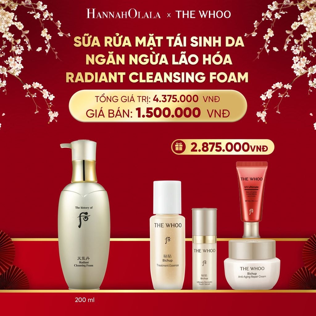 DEAL 22: SỮA RỬA MẶT TÁI SINH DA NGĂN NGỪA LÃO HÓA WHOO CHEONGIDAN RADIANT CLEANSING FOAM 200ML 