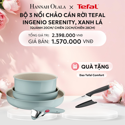 E295: DEAL 17: BỘ 3 NỒI CHẢO CÁN RỜI TEFAL INGENIO SERENITY L827S404, QUÁNH 20CM/ CHIÊN 22CM/CHIÊN 28CM 