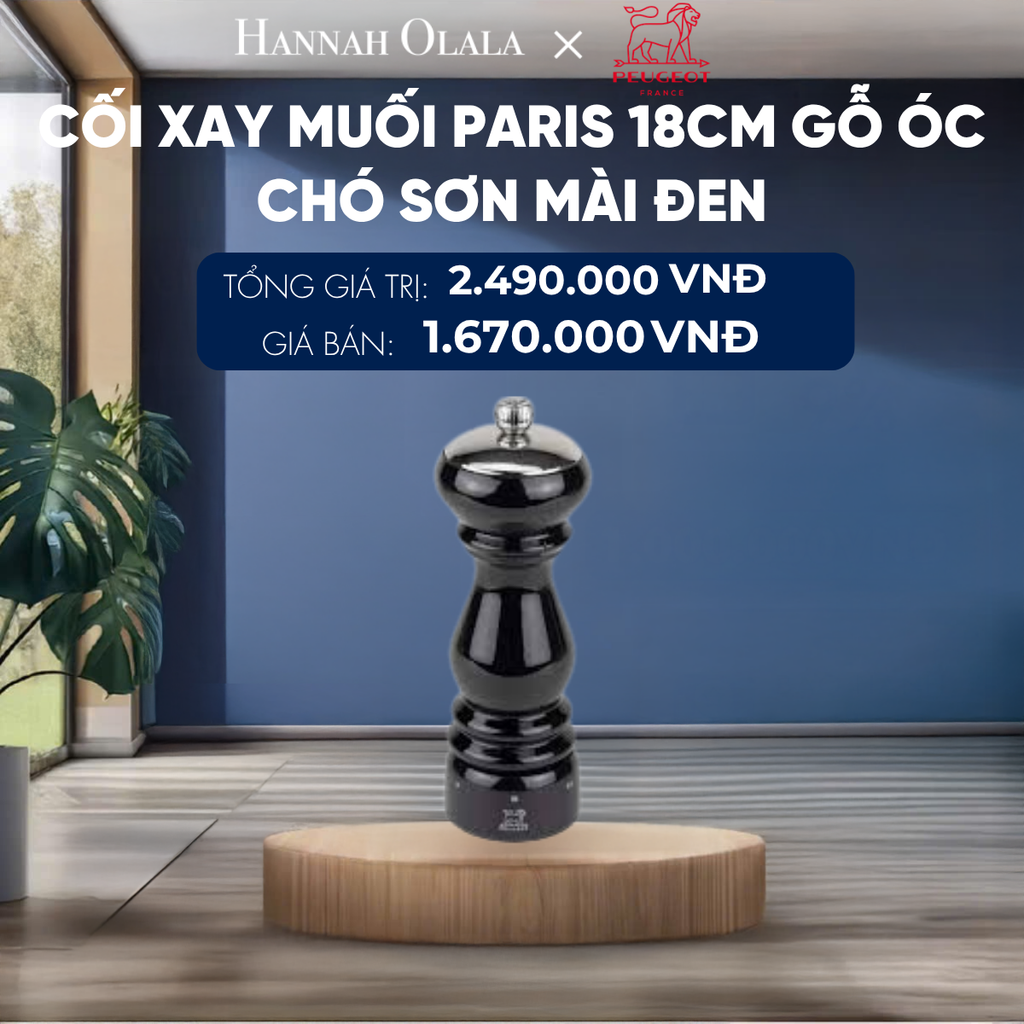  CỐI XAY MUỐI PARIS 18CM GỖ ÓC CHÓ SƠN MÀI ĐEN 