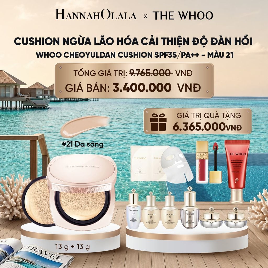  [TẶNG KÈM 1 LÕI] CUSHION NGỪA LÃO HÓA CẢI THIỆN ĐỘ ĐÀN HỒI WHOO CHEOYULDAN SIGNATURE CUSHION FOUNDATION SPF35/PA++ - MÀU 21_ D2078 