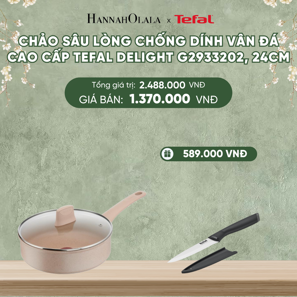  DEAL 8.2: CHẢO SÂU LÒNG CHỐNG DÍNH VÂN ĐÁ CAO CẤP TEFAL DELIGHT G2933202, 24CM 
