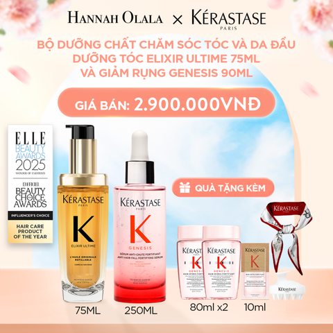  A378_DEAL 21: BỘ DƯỠNG CHẤT CHĂM SÓC TÓC VÀ DA ĐẦU KÉRASTASE (DƯỠNG TÓC ELIXIR ULTIME 75ML - GIẢM RỤNG GENESIS 90ML) 