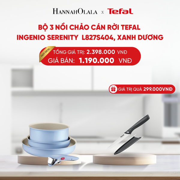  FLASH DEAL 12: BỘ 3 NỒI CHẢO CÁN RỜI TEFAL INGENIO SERENITY L827S404, QUÁNH 20CM/ CHIÊN 22CM/CHIÊN 28CM 