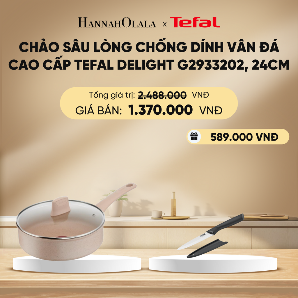  DEAL 8.2: CHẢO SÂU LÒNG CHỐNG DÍNH VÂN ĐÁ CAO CẤP TEFAL DELIGHT G2933202, 24CM 
