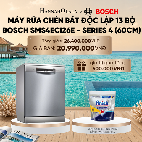  MÁY RỬA CHÉN BÁT ĐỘC LẬP 13 BỘ BOSCH SMS4ECI26E - SERIES 4 (60CM)_ D1252 