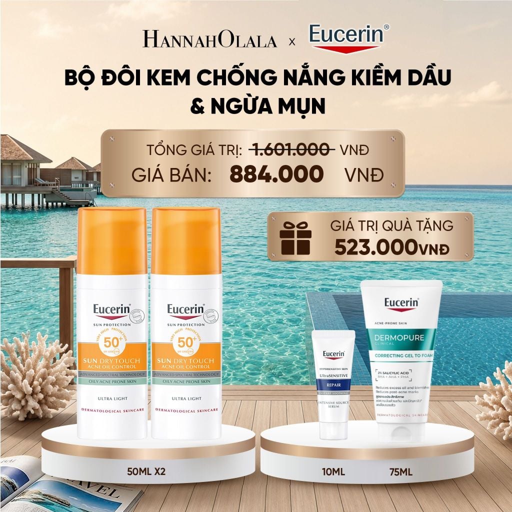  BỘ ĐÔI KEM CHỐNG NẮNG GIÚP HỖ TRỢ GIẢM BÓNG NHỜN EUCERIN SUN DRY TOUCH OIL CONTROL FACE SPF50+ 50ML_ D323 