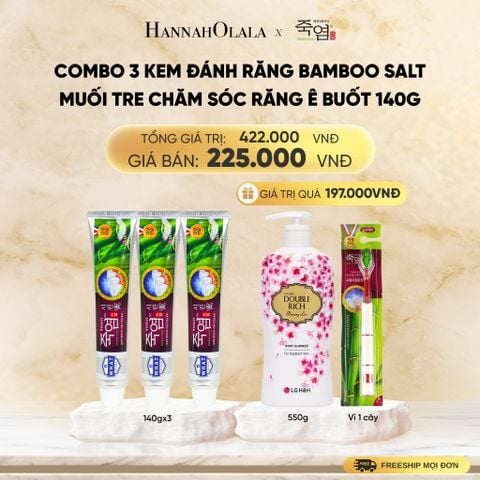  COMBO 3 KEM ĐÁNH RĂNG BAMBOO SALT MUỐI TRE CHĂM SÓC RĂNG Ê BUỐT/ NƯỚU 140G/TUÝP - DEAL23 