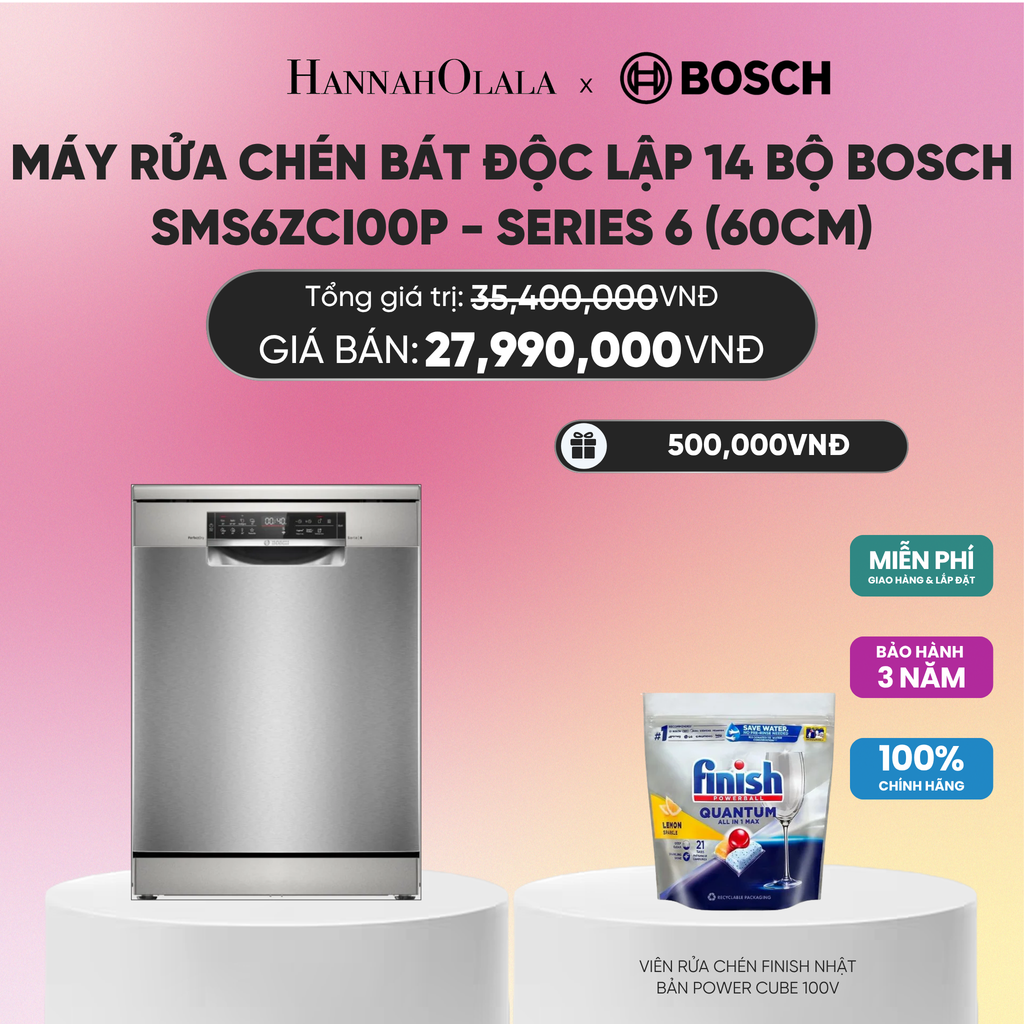  MÁY RỬA CHÉN BÁT ĐỘC LẬP 14 BỘ BOSCH SMS6ZCI00P - SERIES 6 (60CM)_A2043 