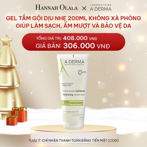  DEAL 3: GEL TẮM GỘI DỊU NHẸ A-DERMA ESSENTIAL HYDRATING SHOWER CREAM 200ML KHÔNG XÀ PHÒNG GIÚP LÀM SẠCH, ẨM MƯỢT VÀ BẢO VỆ DA 