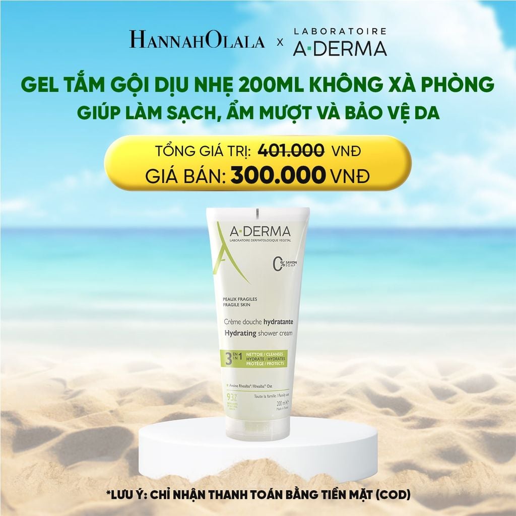  DEAL 2: GEL TẮM GỘI DỊU NHẸ A-DERMA ESSENTIAL HYDRATING SHOWER CREAM 200ML KHÔNG XÀ PHÒNG GIÚP LÀM SẠCH, ẨM MƯỢT VÀ BẢO VỆ DA 