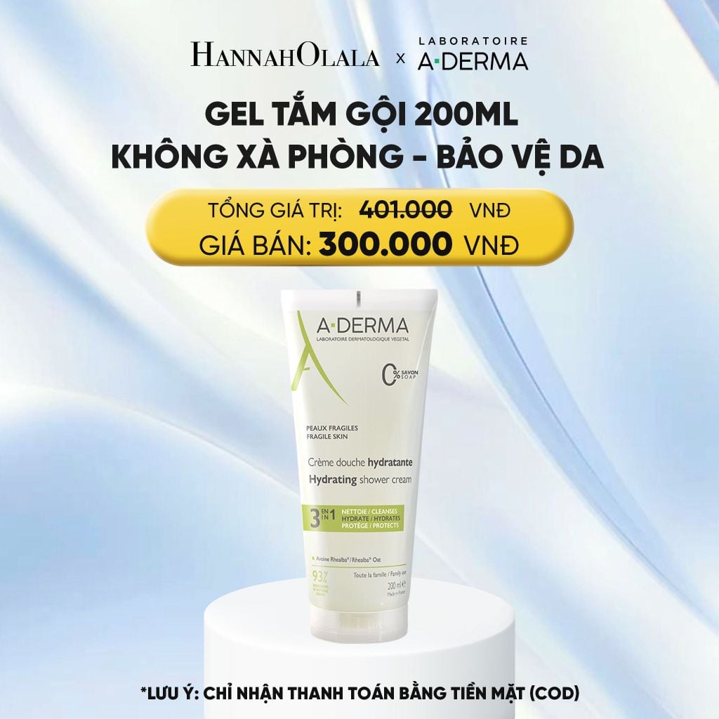  GEL TẮM GỘI DỊU NHẸ A-DERMA ESSENTIAL HYDRATING SHOWER CREAM 200ML KHÔNG XÀ PHÒNG GIÚP LÀM SẠCH, ẨM MƯỢT VÀ BẢO VỆ DA 