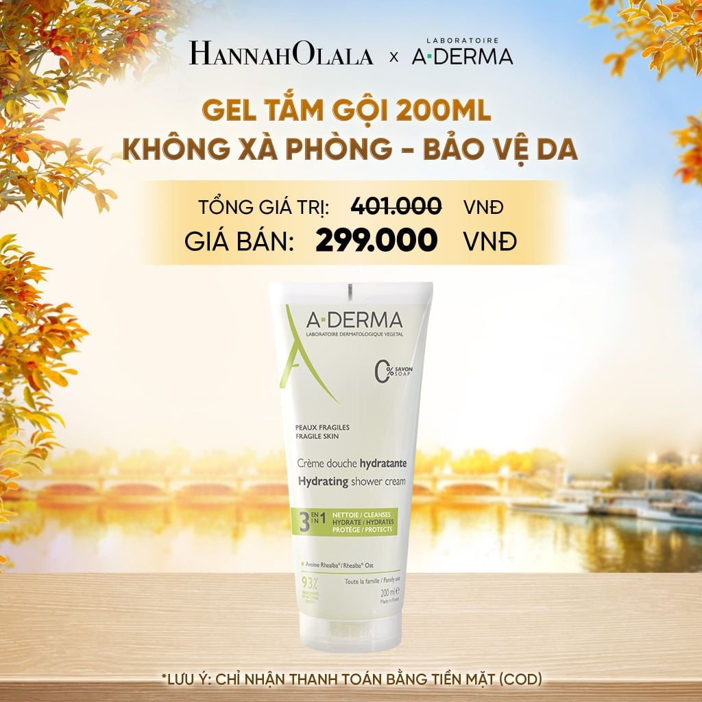  GEL TẮM GỘI DỊU NHẸ A-DERMA ESSENTIAL HYDRATING SHOWER CREAM 200ML - E1164 