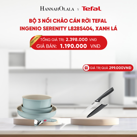  FLASH DEAL 12: BỘ 3 NỒI CHẢO CÁN RỜI TEFAL INGENIO SERENITY L827S404, QUÁNH 20CM/ CHIÊN 22CM/CHIÊN 28CM 
