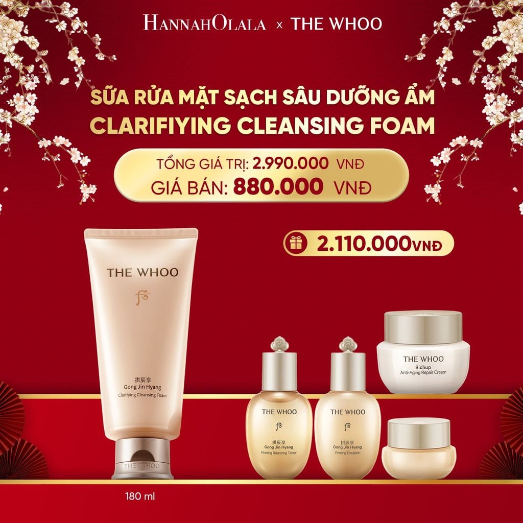  DEAL 23: SỮA RỬA MẶT SẠCH SÂU DƯỠNG ẨM THE WHOO GONG JIN HYANG CLARIFIYING CLEANSING FOAM 180ML 