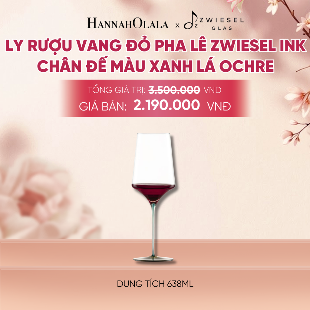  LY RƯỢU VANG PHA LÊ ZWIESEL INK CHÂN ĐẾ MÀU XANH LÁ OCHRE - A840 
