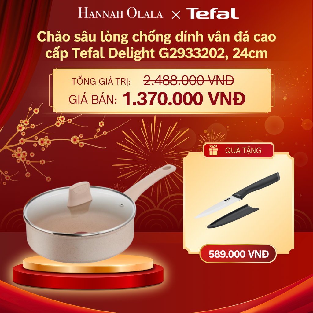  DEAL 9.2: CHẢO SÂU LÒNG CHỐNG DÍNH VÂN ĐÁ CAO CẤP TEFAL DELIGHT G2933202, 24CM 