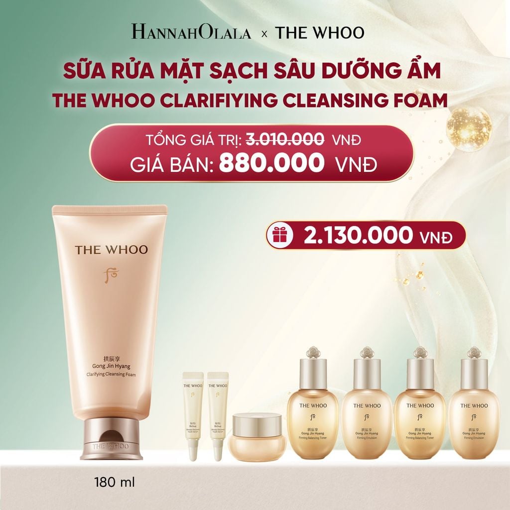  DEAL 22: BỘ SỮA RỬA MẶT SẠCH SÂU DƯỠNG ẨM THE WHOO GONG JIN HYANG CLARIFIYING CLEANSING FOAM 180ML 