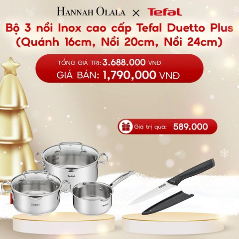  A1167_DEAL 10: BỘ 3 NỒI INOX CAO CẤP TEFAL DUETTO PLUS (QUÁNH 16CM, NỒI 20CM, NỒI 24CM) 