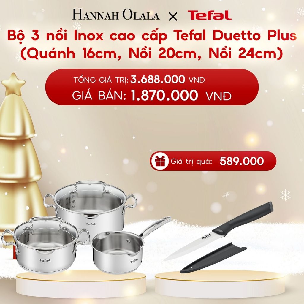  A1167_DEAL 10: BỘ 3 NỒI INOX CAO CẤP TEFAL DUETTO PLUS (QUÁNH 16CM, NỒI 20CM, NỒI 24CM) 