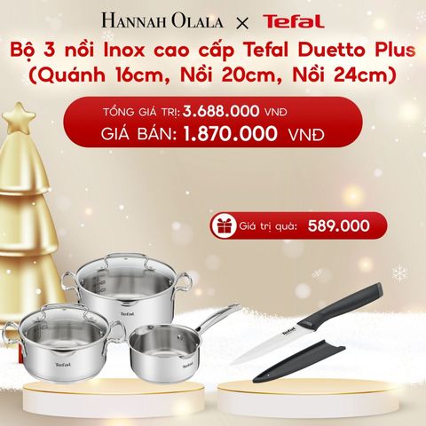  A1167_DEAL 10: BỘ 3 NỒI INOX CAO CẤP TEFAL DUETTO PLUS (QUÁNH 16CM, NỒI 20CM, NỒI 24CM) 
