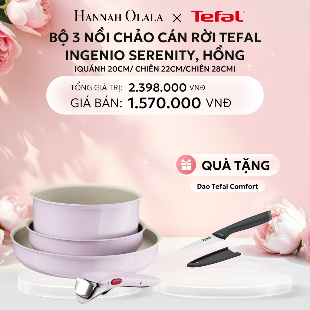  E295: DEAL 17: BỘ 3 NỒI CHẢO CÁN RỜI TEFAL INGENIO SERENITY L827S404, QUÁNH 20CM/ CHIÊN 22CM/CHIÊN 28CM 