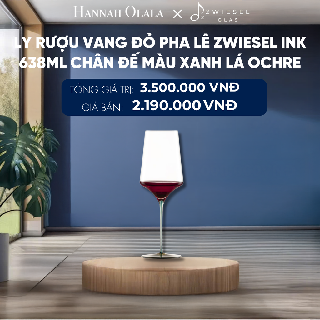  LY RƯỢU VANG PHA LÊ ZWIESEL INK CHÂN ĐẾ MÀU XANH LÁ OCHRE 
