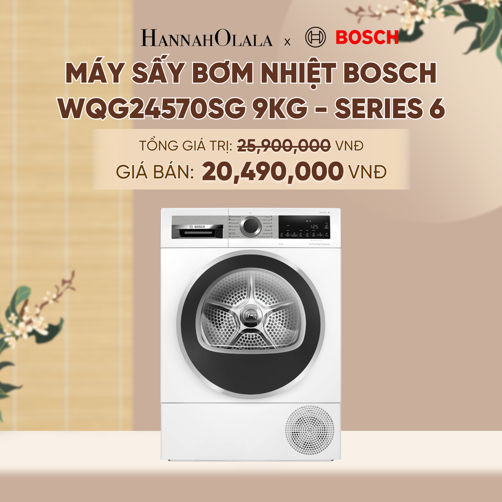  MÁY SẤY BƠM NHIỆT BOSCH WQG24570SG 9KG - SERIES 6 - A1298 