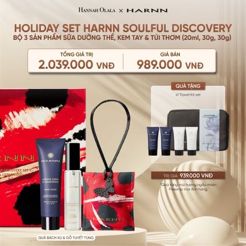  DEAL 22: HOLIDAY SET HARNN SOULFUL DISCOVERY - BỘ 3 SẢN PHẨM SỮA DƯỠNG THỂ, KEM TAY & TÚI THƠM (20ml, 30g, 30g) 