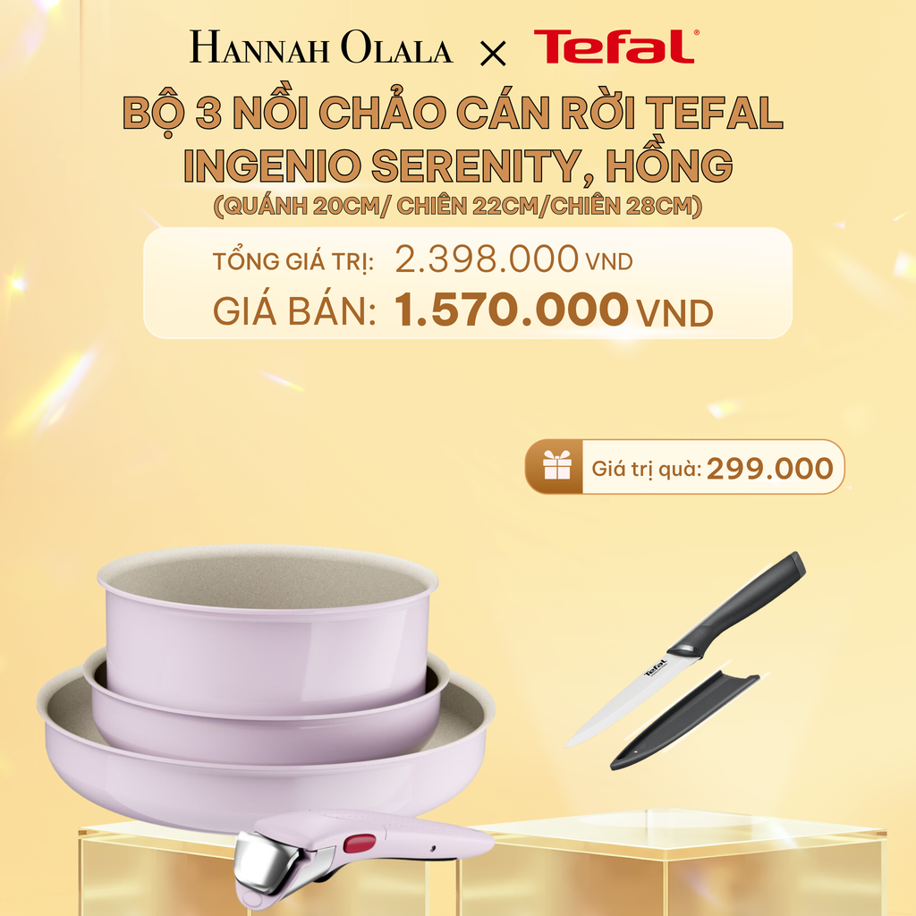  C440_DEAL 10.2: BỘ 3 NỒI CHẢO CÁN RỜI TEFAL INGENIO SERENITY, QUÁNH 20CM/ CHIÊN 22CM/CHIÊN 28CM 