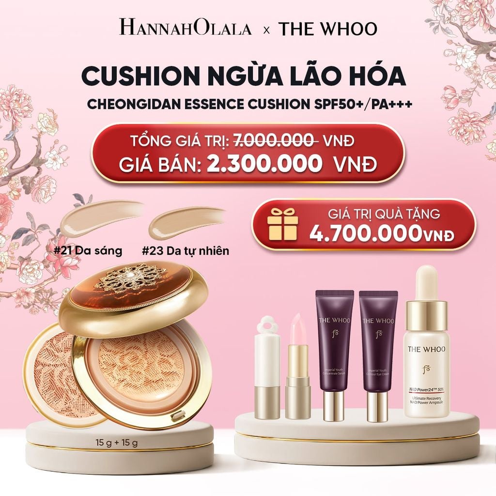  [TẶNG KÈM 1 LÕI] CUSHION NGỪA LÃO HÓA WHOO CHEONGIDAN ESSENCE CUSHION SPF50+/PA+++ 