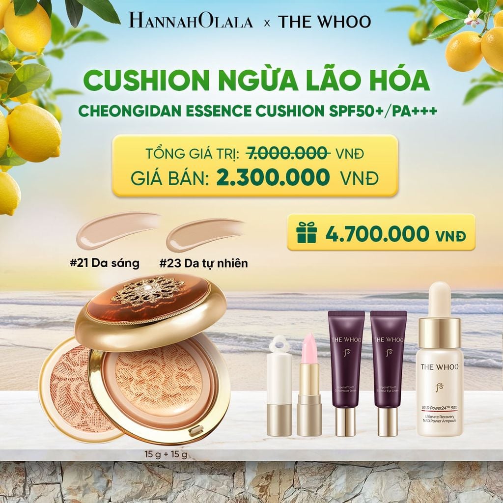 [TẶNG KÈM 1 LÕI] CUSHION NGỪA LÃO HÓA WHOO CHEONGIDAN ESSENCE CUSHION SPF50+/PA+++ - A8 