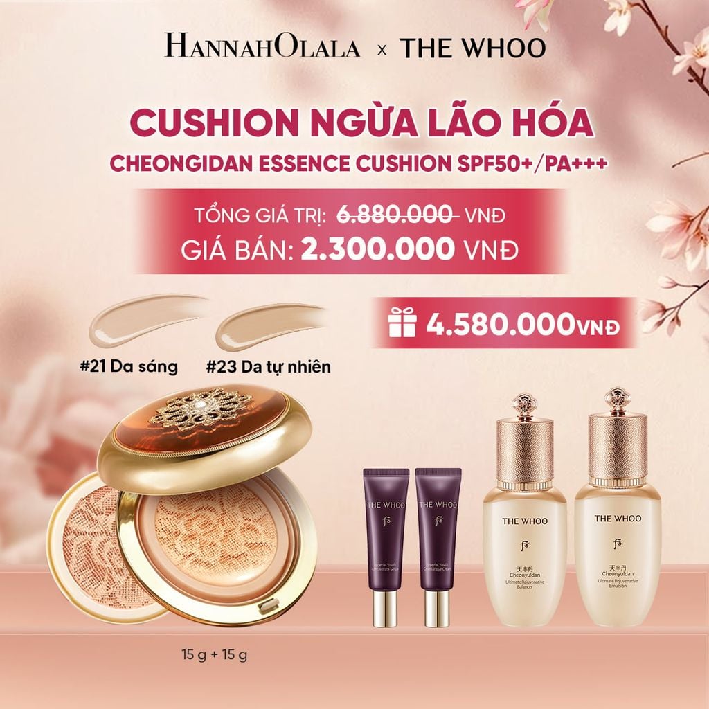  [TẶNG KÈM 1 LÕI] CUSHION NGỪA LÃO HÓA WHOO CHEONGIDAN ESSENCE CUSHION SPF50+/PA+++ - A158 