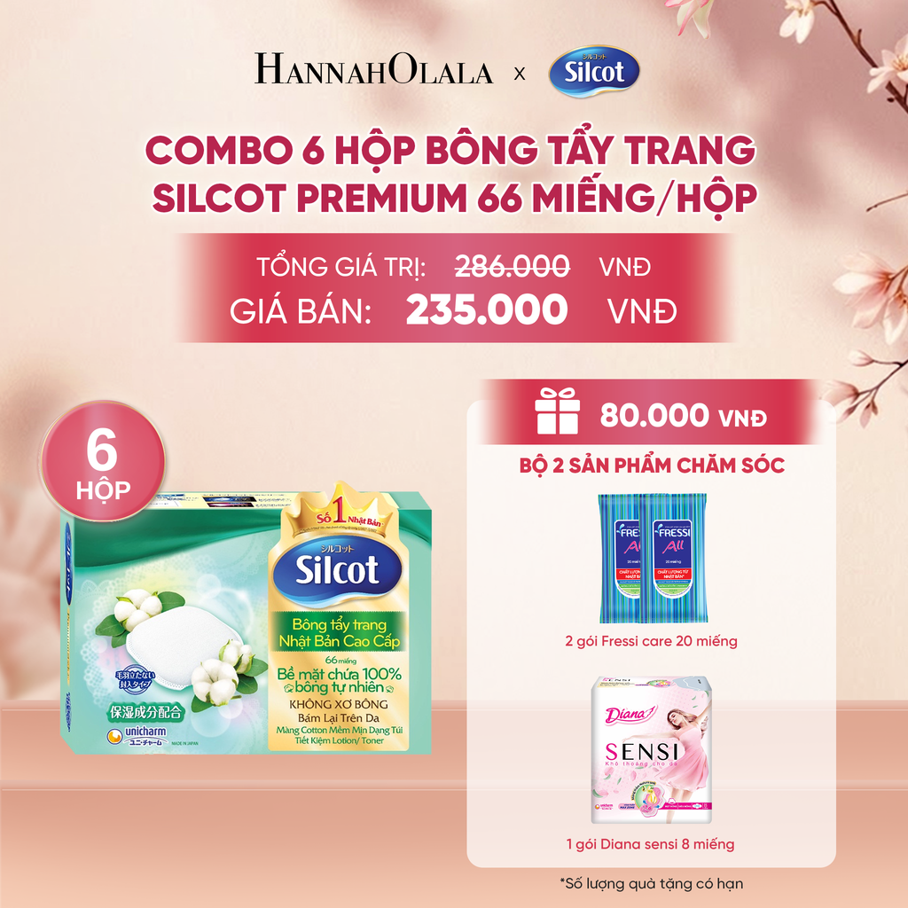  COMBO 6 HỘP BÔNG TRANG ĐIỂM (BÔNG TẨY TRANG) CAO CẤP SILCOT PREMIUM 66 MIẾNG/HỘP - DEAL 4 - A277 