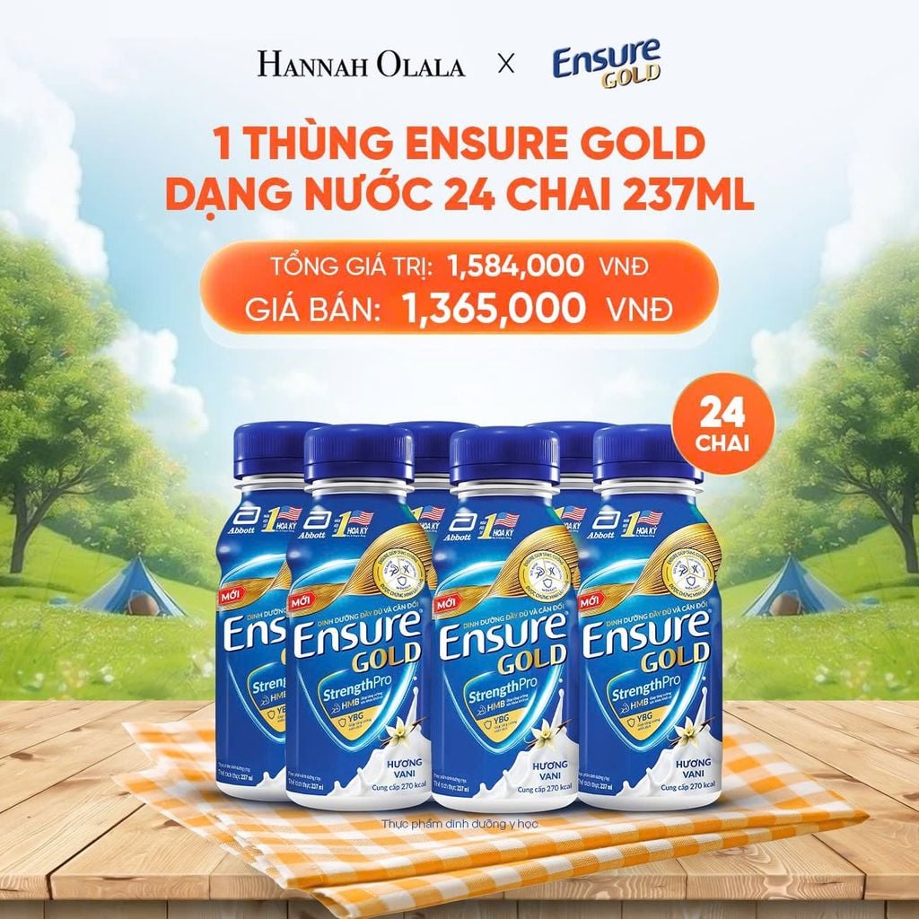  DEAL 12: 1 THÙNG ENSURE GOLD DẠNG NƯỚC 24 CHAI 237ML 