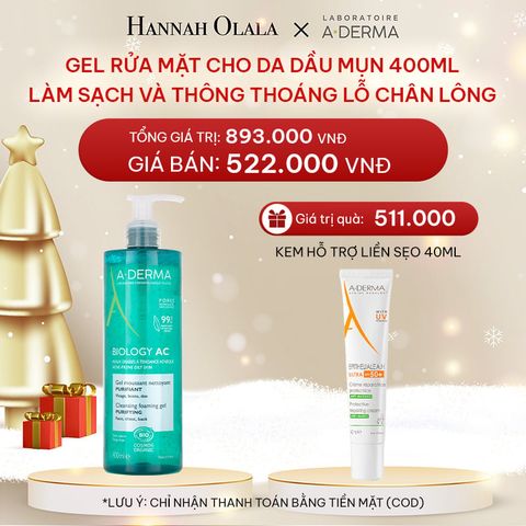  DEAL 4: GEL RỬA MẶT CHO DA DẦU MỤN A-DERMA BIOLOGY AC FOAMING GEL 400ML LÀM SẠCH VÀ THÔNG THOÁNG LỖ CHÂN LÔNG, KHÔNG GÂY KHÔ DA 