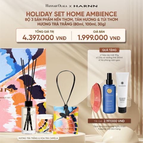  DEAL 23: HOLIDAY SET HOME AMBIENCE - BỘ 3 SẢN PHẨM NẾN THƠM, TÁN HƯƠNG & TÚI THƠM HƯƠNG TRÀ TRẮNG (80ml, 100ml, 30g) 