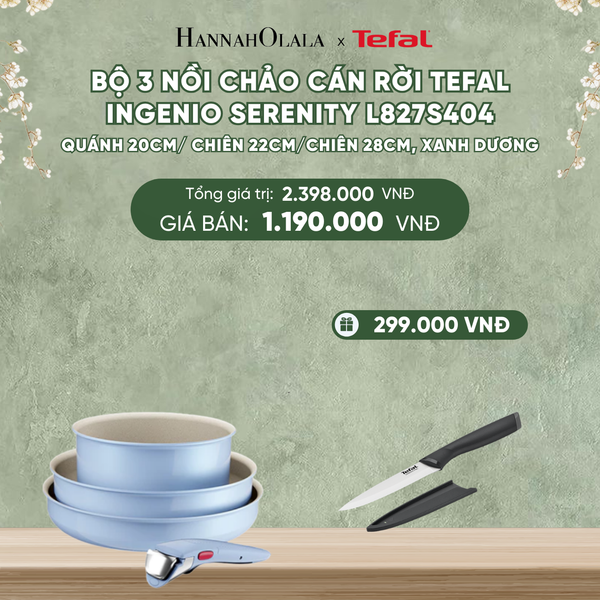  D1330_DEAL 11: BỘ 3 NỒI CHẢO CÁN RỜI TEFAL INGENIO SERENITY L827S404, QUÁNH 20CM/ CHIÊN 22CM/CHIÊN 28CM 