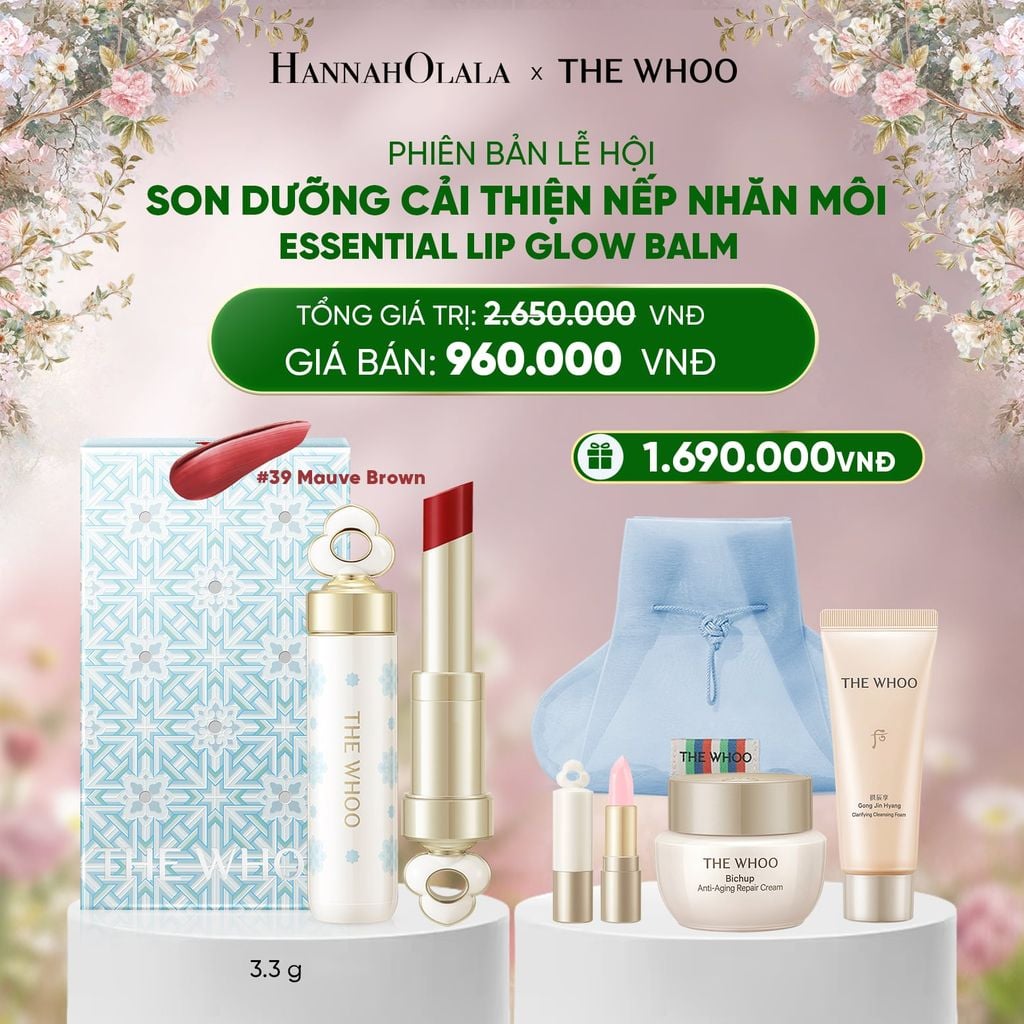  DEAL 24: PHIÊN BẢN LỄ HỘI - BỘ SON DƯỠNG CẢI THIỆN NẾP NHĂN MÔI THE WHOO ESSENTIAL LIP GLOW BALM - 39 MAUVE BROWN 