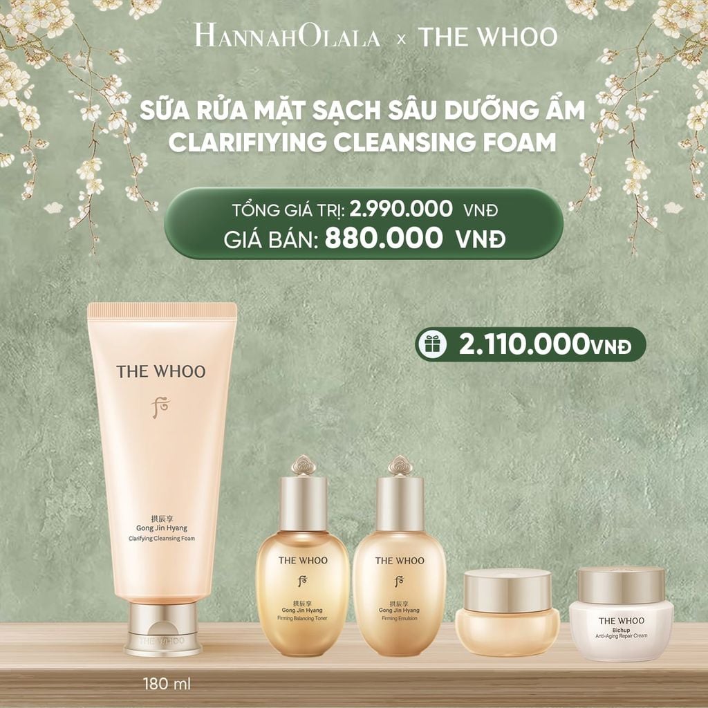  DEAL23: SỮA RỬA MẶT SẠCH SÂU DƯỠNG ẨM THE WHOO GONG JIN HYANG CLARIFIYING CLEANSING FOAM 180ML 