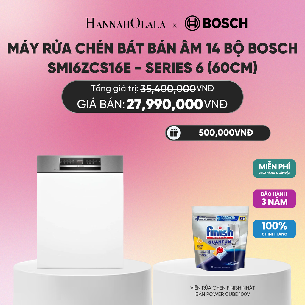  MÁY RỬA CHÉN BÁT BÁN ÂM 14 BỘ BOSCH SMI6ZCS16E - SERIES 6 (60CM)_A2052 