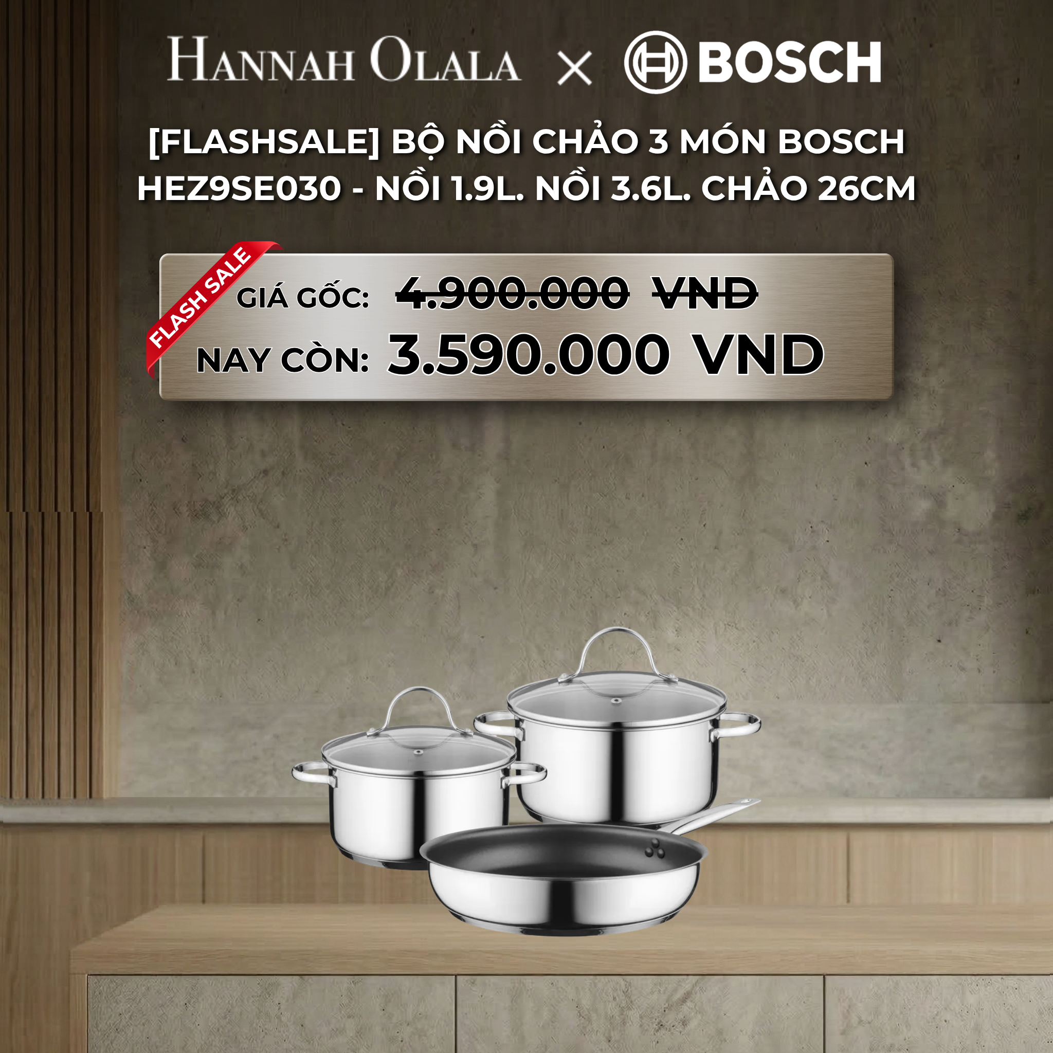 Bộ Nồi Chảo Bosch HEZ9SE030 1.9L 3.6L 26CM