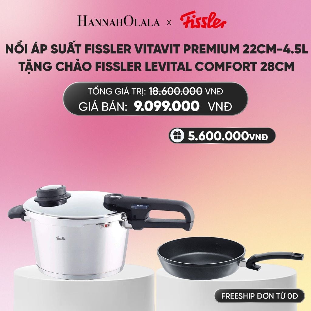  NỒI ÁP SUẤT FISSLER VITAVIT PREMIUM 22CM-4.5L TẶNG CHẢO FISSLER LEVITAL COMFORT 28CM_A1570 