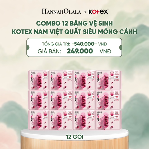  COMBO 12 BĂNG VỆ SINH KOTEX NAM VIỆT QUẤT SIÊU MỎNG CÁNH 24CM 8 MIẾNG 