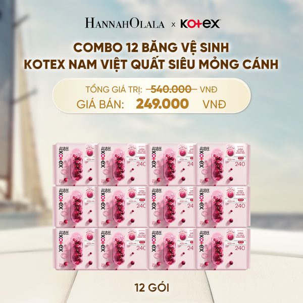  COMBO 12 BĂNG VỆ SINH KOTEX NAM VIỆT QUẤT SIÊU MỎNG CÁNH 24CM 8 MIẾNG - A119 