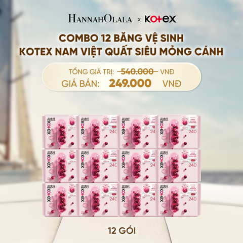 COMBO 12 BĂNG VỆ SINH KOTEX NAM VIỆT QUẤT SIÊU MỎNG CÁNH 24CM 8 MIẾNG - A119 