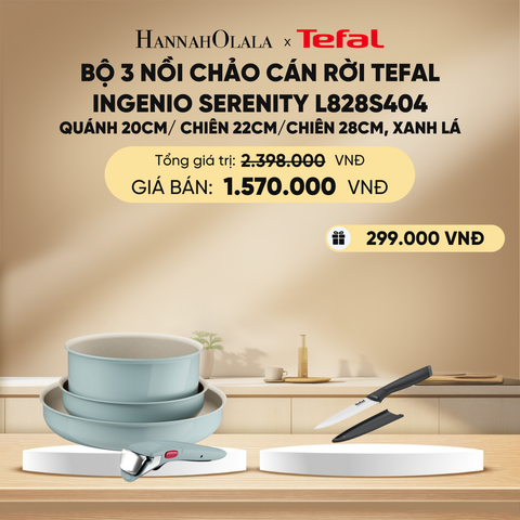  DEAL 11: BỘ 3 NỒI CHẢO CÁN RỜI TEFAL INGENIO SERENITY L827S404, QUÁNH 20CM/ CHIÊN 22CM/CHIÊN 28CM 