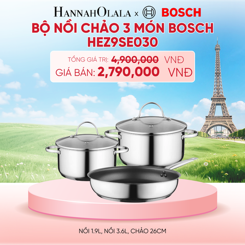  BỘ NỒI CHẢO 3 MÓN BOSCH HEZ9SE030 - NỒI 1.9L, NỒI 3.6L, CHẢO 26CM - B205 
