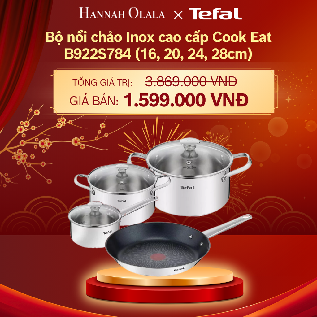  DEAL 11: BỘ NỒI CHẢO INOX CAO CẤP COOK EAT B922S784 (16, 20, 24, 28CM) 